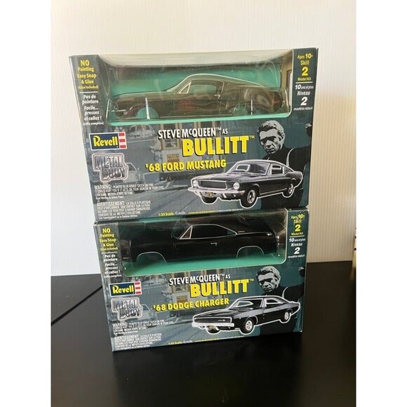 Revell Bullitt Metal Body Models 1968 Mustang & Charger Pair. 1:25 Scale MIP - Picture 1 of 2